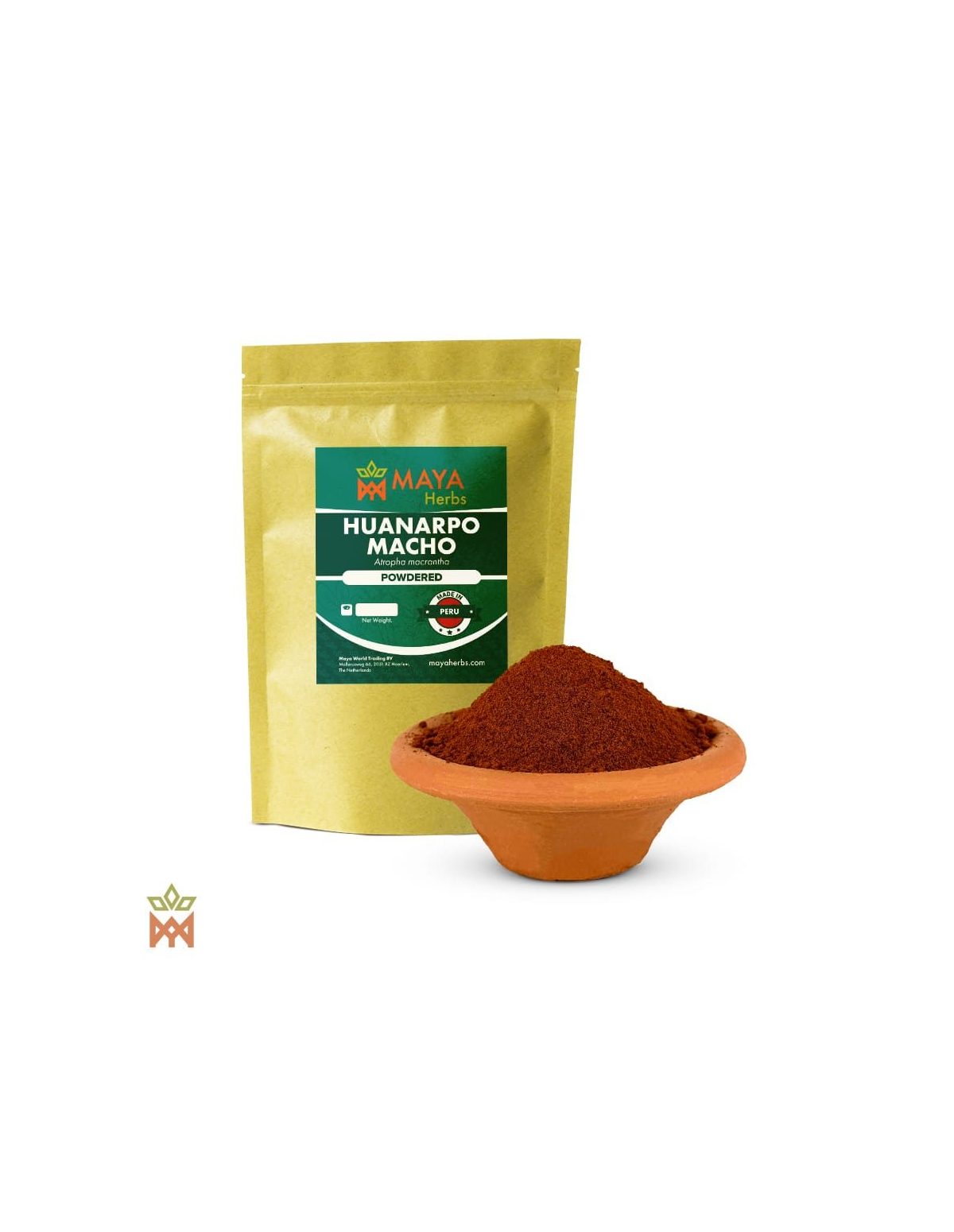 Huanarpo Macho aus Peru – Gemahlene Bulben, Jatropha macrantha – Beutel und Schale mit Pulver