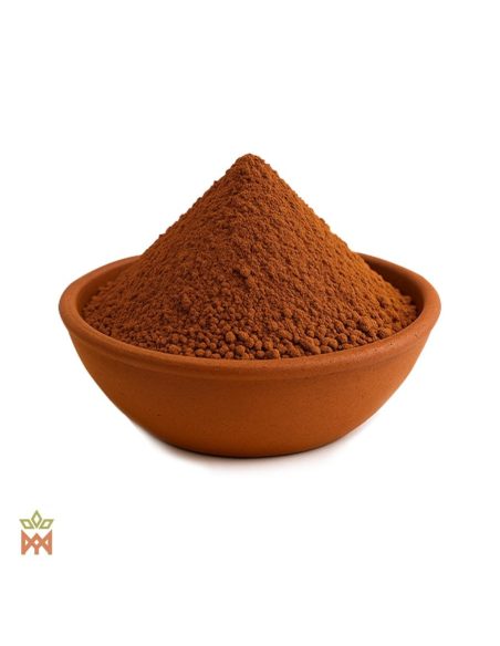 Mururé aus Brasilien – Rindenpulver, Brosimum acutifolium – rotbraunes Pulver in einer Schale