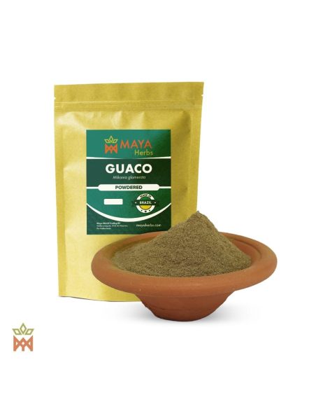 Guaco aus Brasilien – Blattpulver, Mikania glomerata – Beutel und Schale mit Pulver