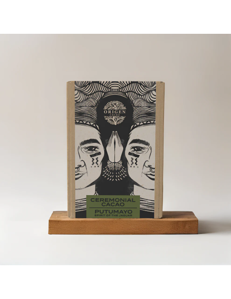 Putumayo-Kakaoblock, 450 g – Vorderseite der Schachtel von Origen Cacao