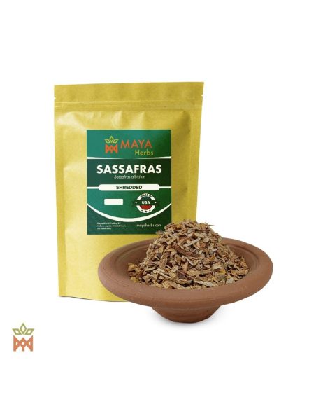Amerikanischer Sassafras (Sassafras albidum) – Beutel von Maya Herbs und geschnittene Rinde