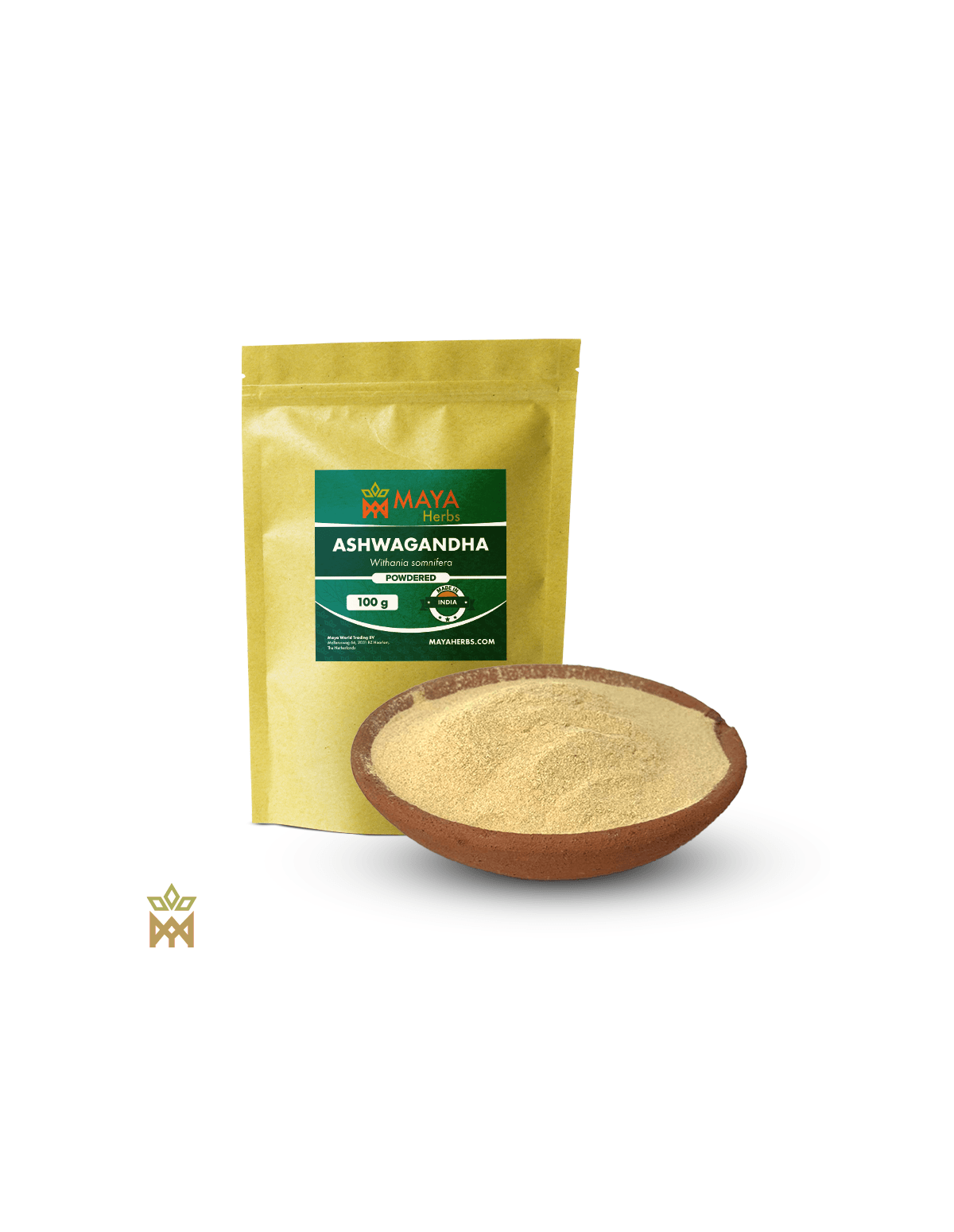 Ashwagandha aus Indien (Withania somnifera) – 100-g-Beutel von Maya Herbs und Wurzelpulver