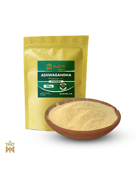 Ashwagandha aus Indien (Withania somnifera) – 100-g-Beutel von Maya Herbs und Wurzelpulver