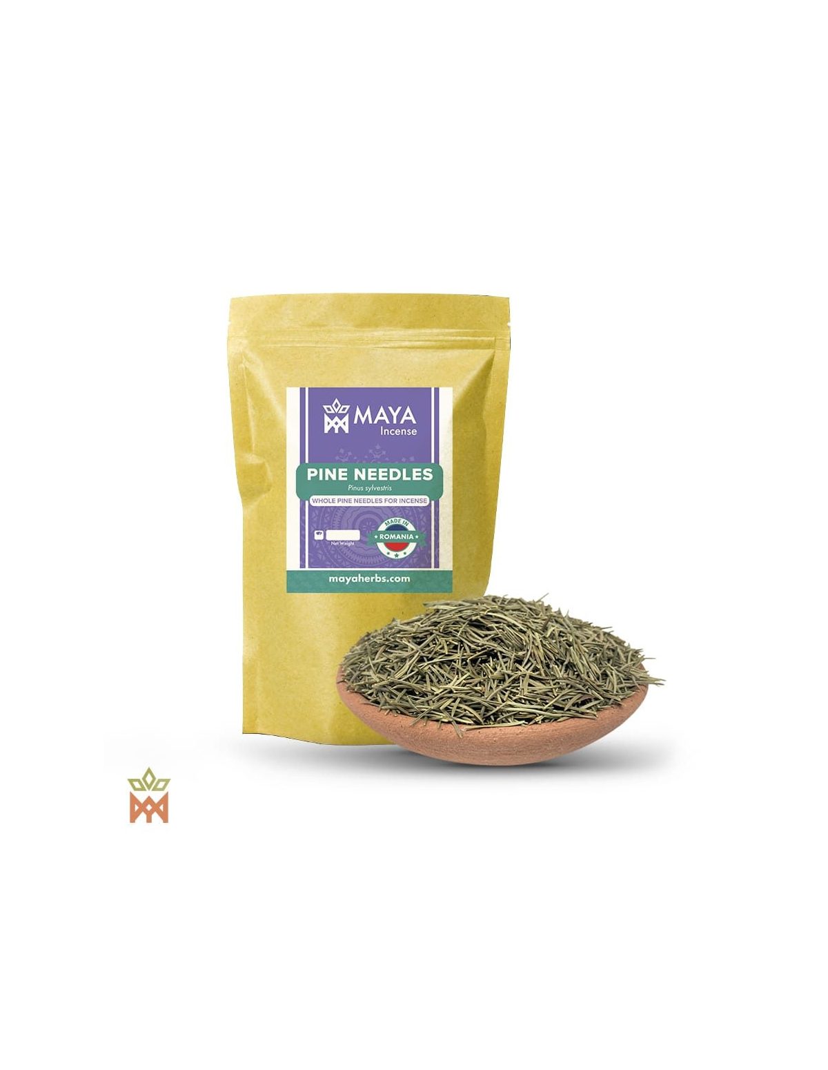 Waldkiefer aus Rumänien – Ganze Nadeln, Pinus sylvestris – Maya-Incense-Beutel und Tonschale mit Nadeln