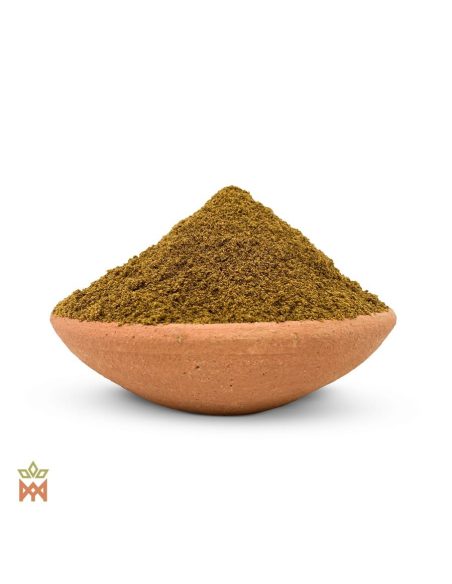 Cebil aus Peru – Pulverisierte Samen, Anadenanthera colubrina – Samenpulver in einer Tonschale