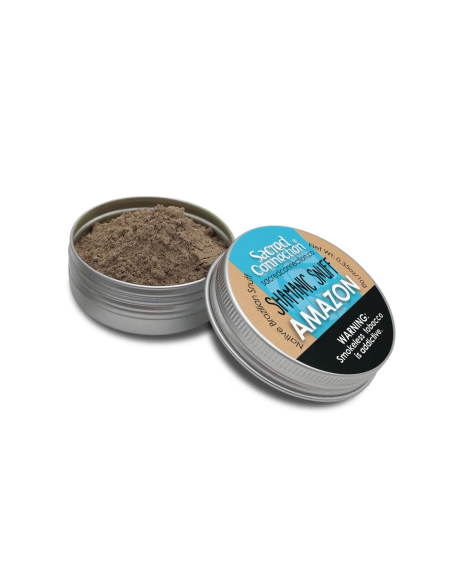 Rapé Amazon – Mischung mit Samauma-Asche – geöffnete Dose mit Pulver