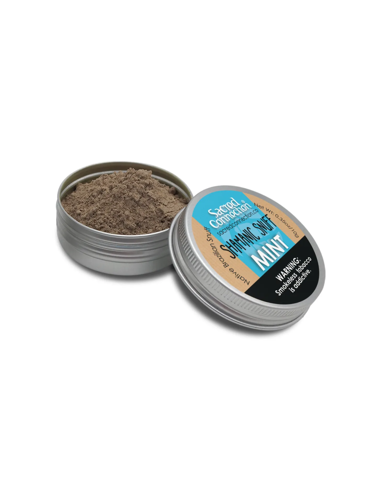 Rapé Mint – mit Tsunu-Asche und Minze – geöffnete Dose mit Pulver