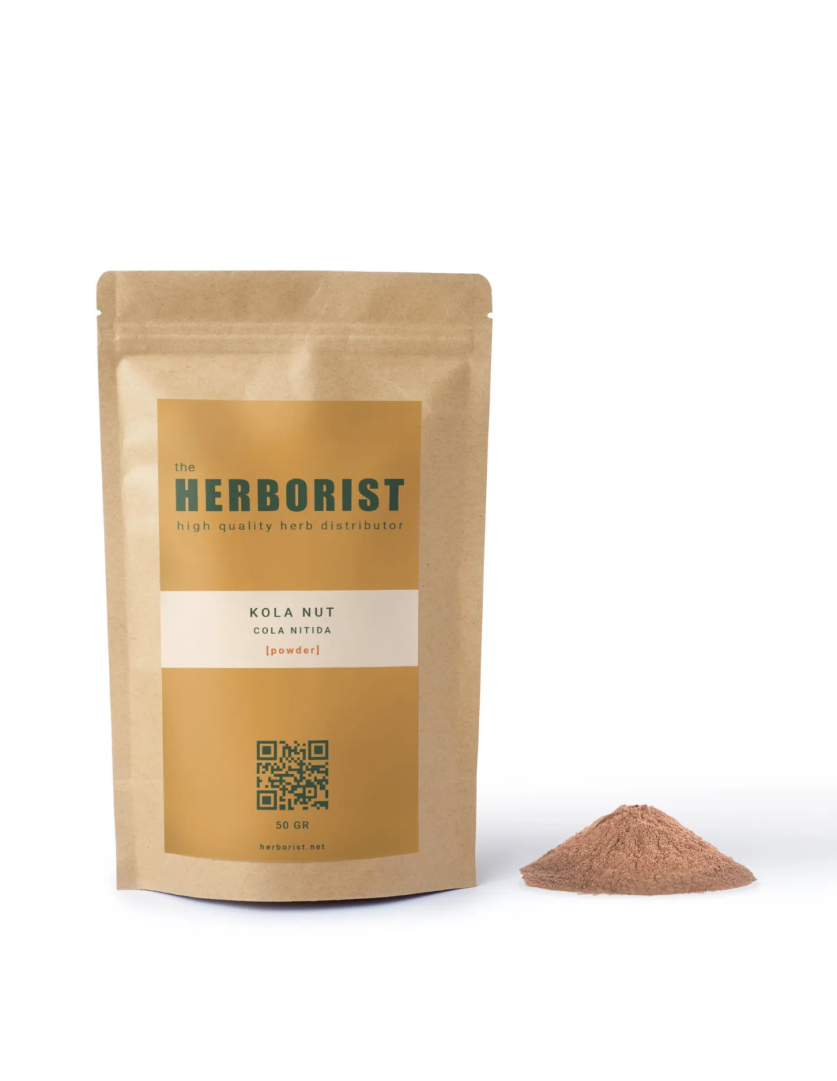 Kolanuss (Cola nitida) – gemahlene Samen – Herborist-Beutel und Pulver