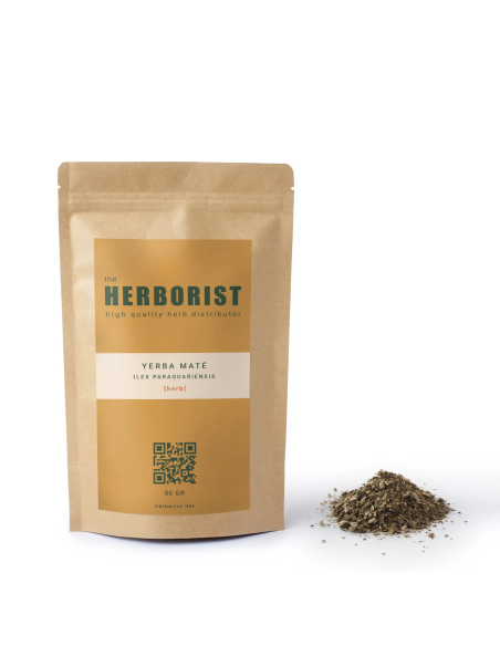Yerba Mate (Ilex paraguariensis) – fein geschnittene Blätter – Beutel und Inhalt