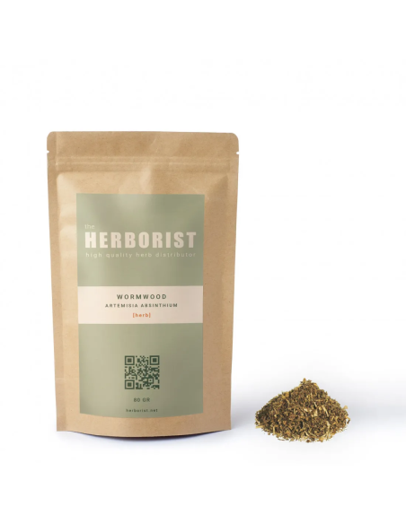 Wermut (Artemisia absinthium) – geschnittenes Kraut – Herborist-Beutel und Kraut