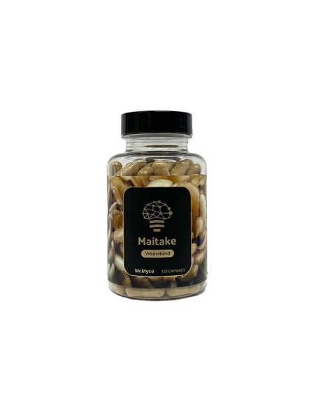Maitake (Grifola frondosa) – McMyco, 120 Kapseln – Dose, Etikett von vorne