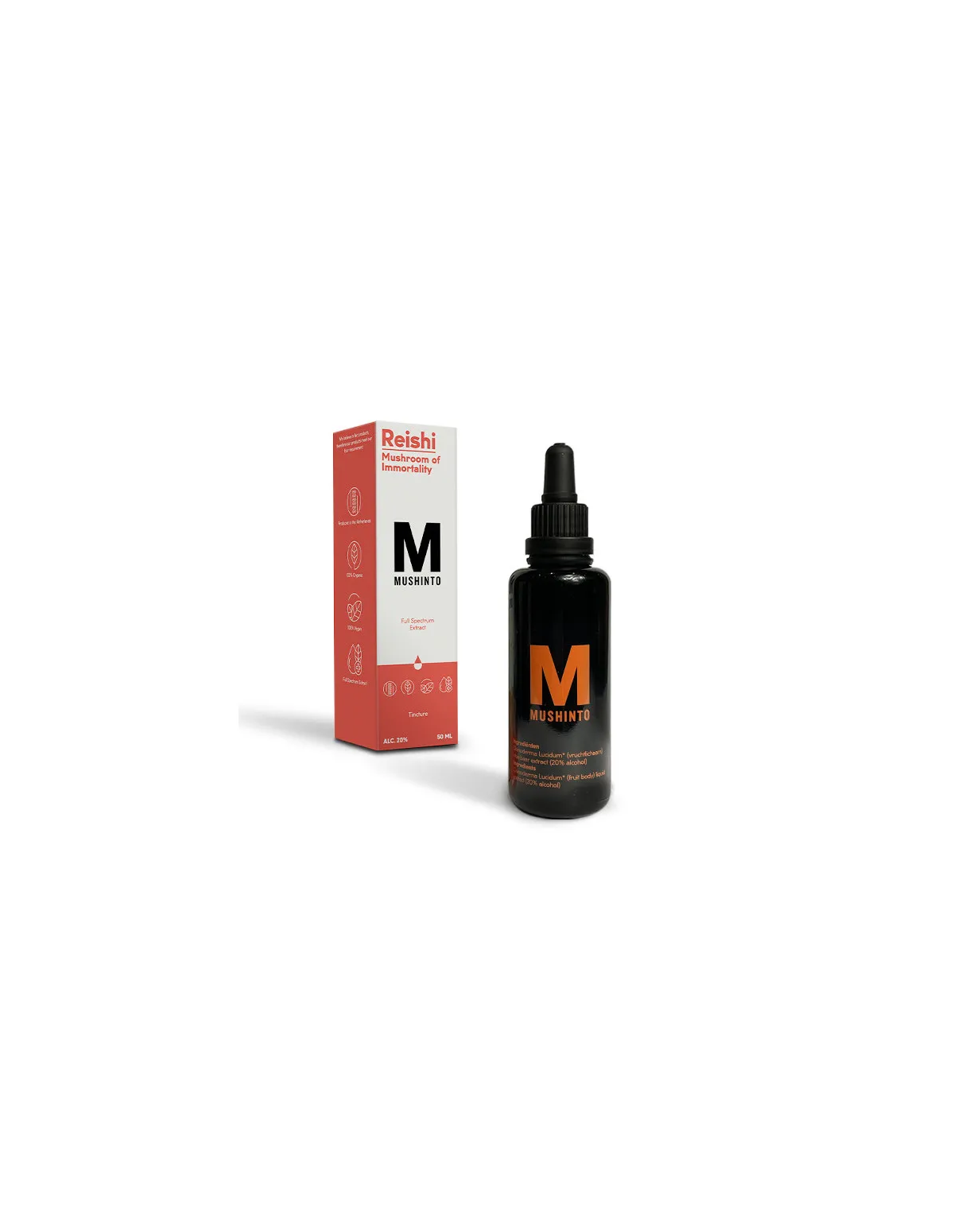 Reishi-Tinktur (Ganoderma lucidum) – Mushinto – 50-ml-Flasche und Schachtel