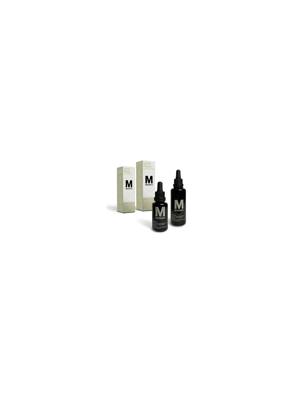 Igel-Stachelbart-Tinktur (Hericium erinaceus) – Mushinto – Flaschen mit 30 ml und 50 ml mit Schachteln