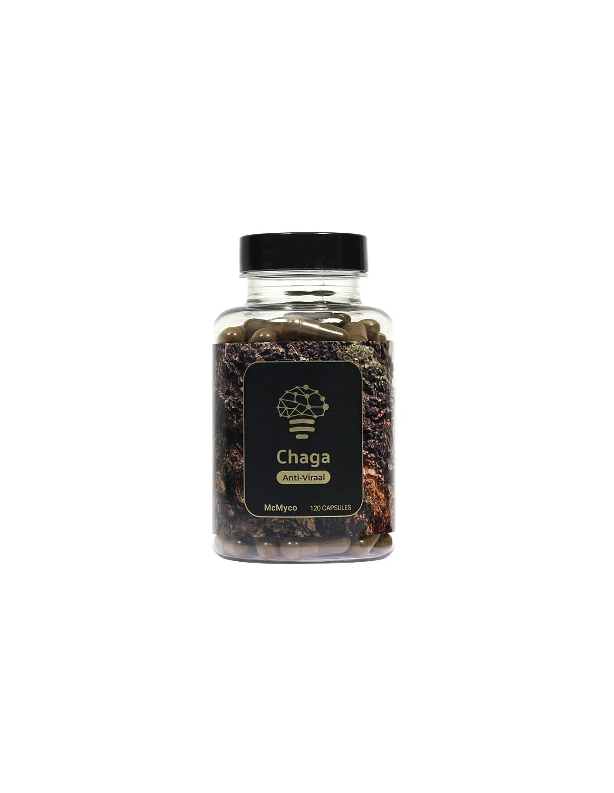 Chaga (Inonotus obliquus) – McMyco, 120 Kapseln – Dose, Etikett von vorne