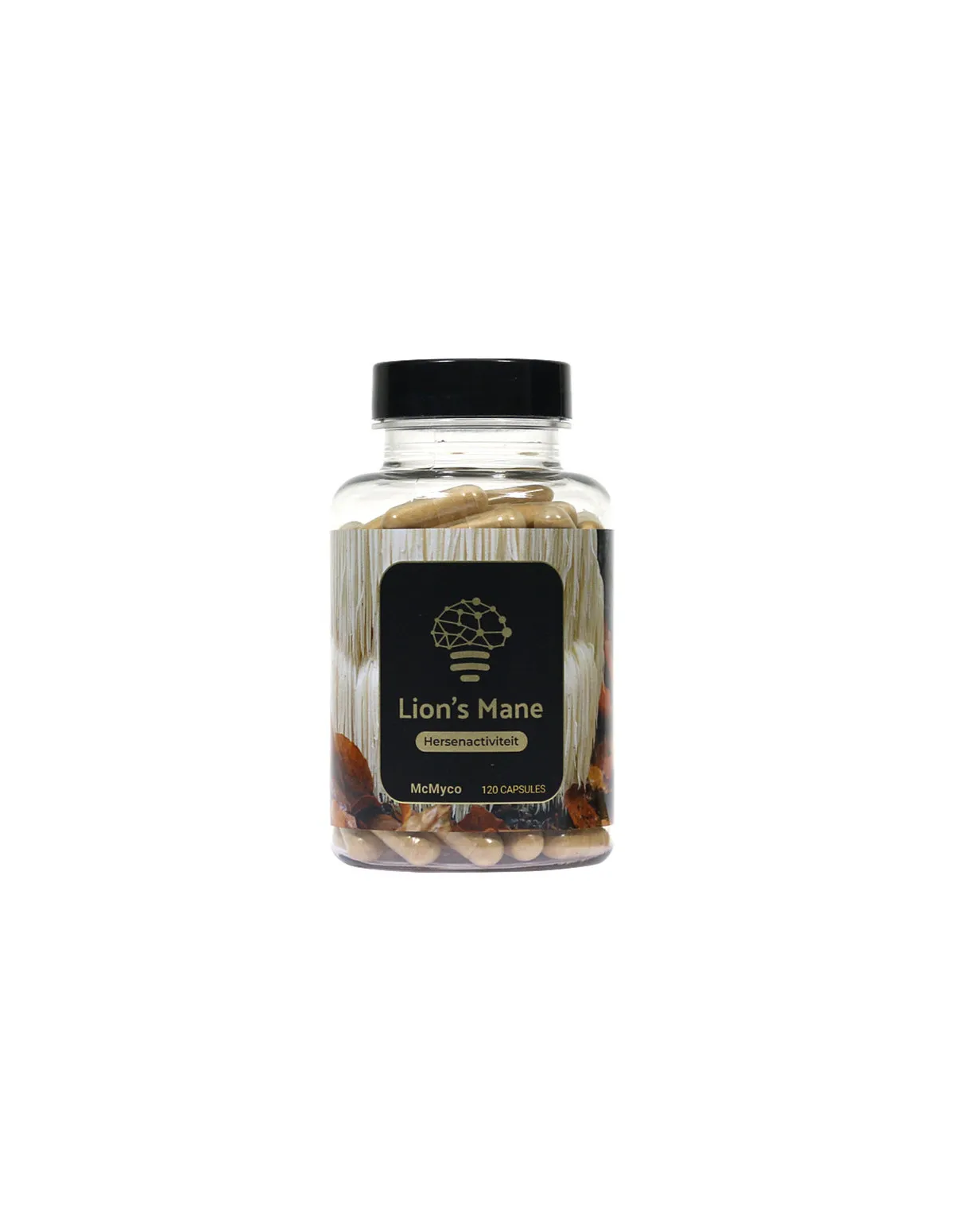Igel-Stachelbart (Hericium erinaceus) – McMyco, 120 Kapseln – Dose, Etikett von vorne