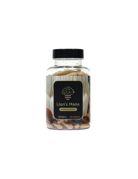 Igel-Stachelbart (Hericium erinaceus) – McMyco, 120 Kapseln – Dose, Etikett von vorne