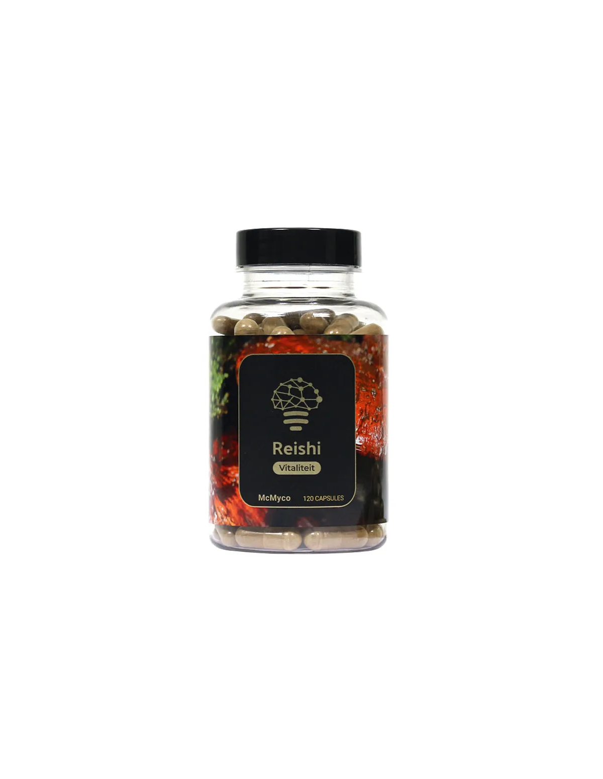 Reishi (Ganoderma lucidum) – McMyco, 120 Kapseln – Dose, Etikett von vorne